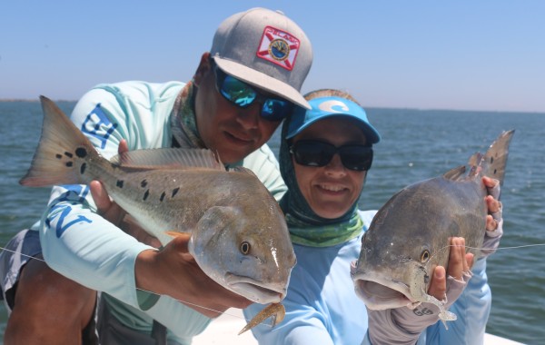 Me and the better half with a pair of Jetty Pumpkins on lures
