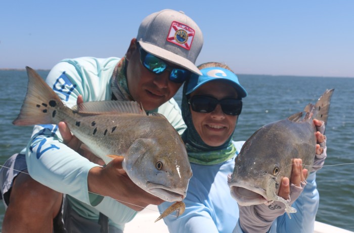 Me and the better half with a pair of Jetty Pumpkins on lures