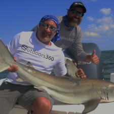 Here’s Jim Cantore of the Weather Channel with a large Black Tip Shark