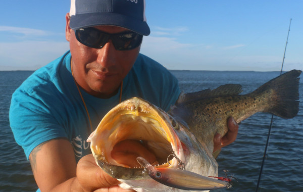 The mouth of a giant Gator Trout