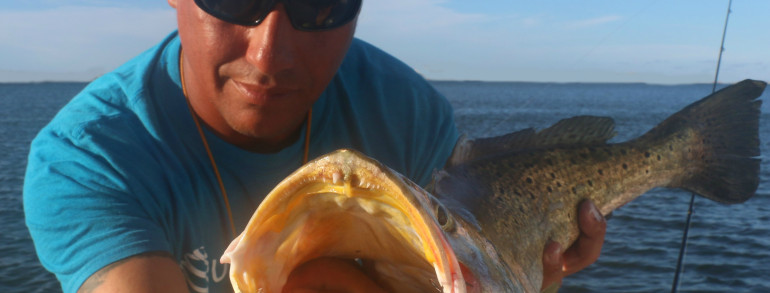 The mouth of a giant Gator Trout