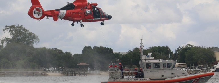 U.S. Coast Guard running rescue drills